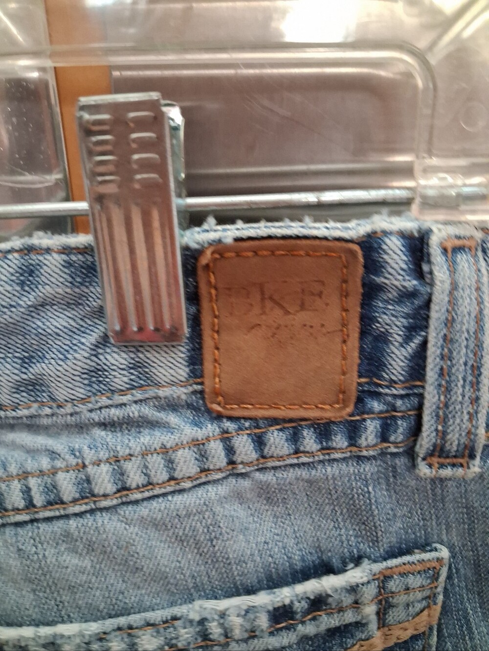 Women's BKE  Light Blue Denim Flare Jeans with Leather Patch   Size 6 28" Inseam